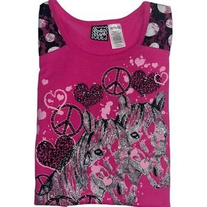Pogo Club Pink Top, Junior Med (10/12), Horse Decal, Petal Sleeves, Crew Neck